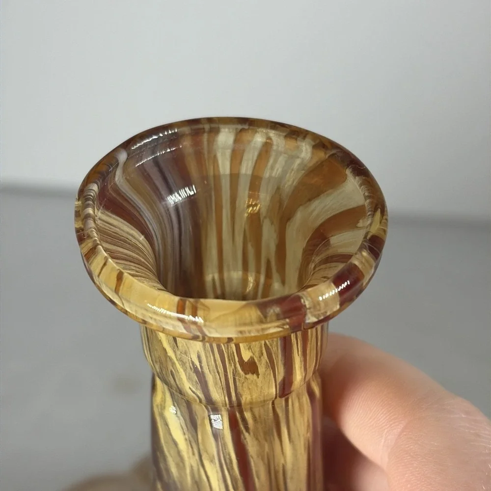 Vintage 80s‎ Murano White Cristal Vase Italy Amber Swirl Tortoise